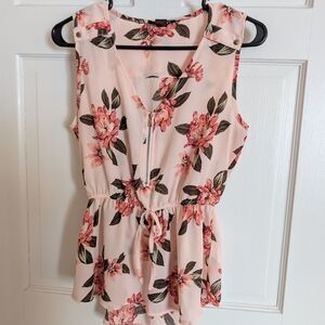 Streetwear Society Pink Floral Zip Front Peplum Blouse Top Sleeveless [Size M]